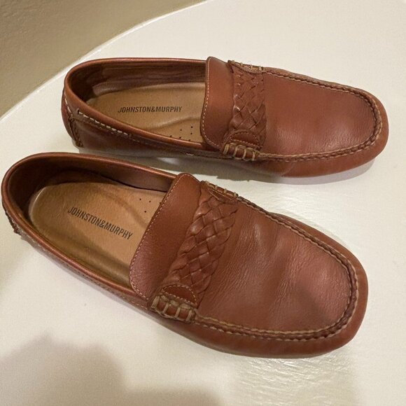 👞Johnston & Murphy Flex Men's Loafers Shoes 9M Tan Leather Slip-ons Drivers - Picture 2 of 8
